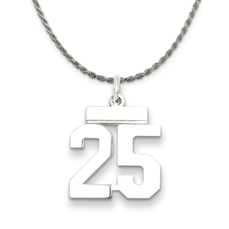 Sterling Silver Athletic Lg Polished Number 25 Necklace - 24 Inch